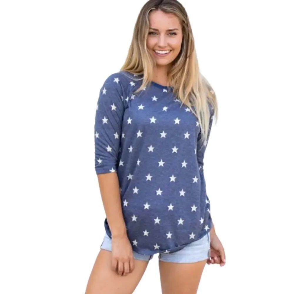 New! Tickled Teal 3/4 Sleeve Star Top Sz XL